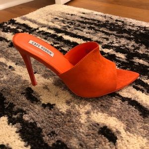 Orange mule stiletto heels